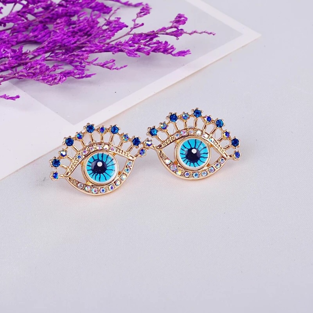 Gold Plated Evil Eye Stud Earrings NEW